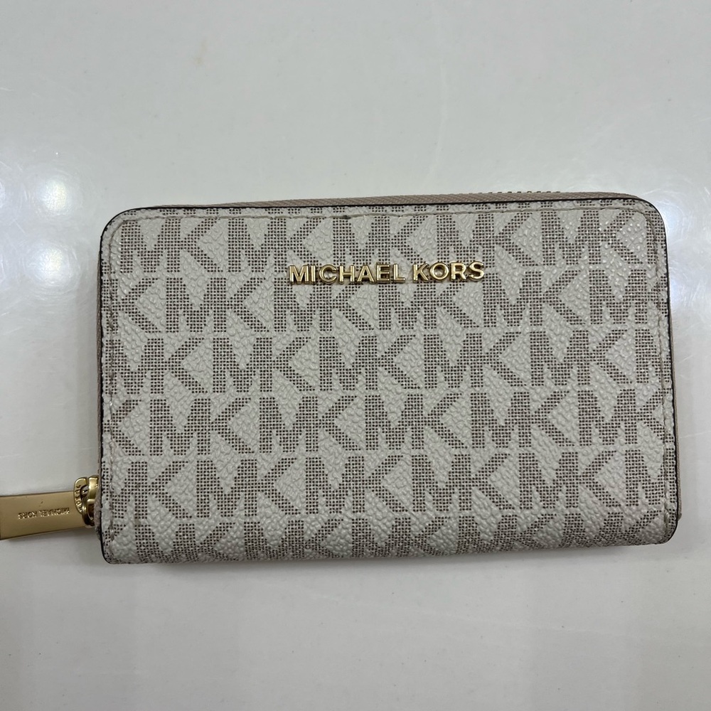 Michael Kors Beige Monogram Zip Wallet